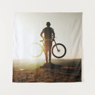 Man met fiets wandkleed