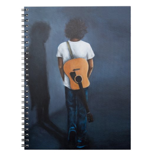"Man met gitaar" blauw en zwart notitieboek (Voorkant)