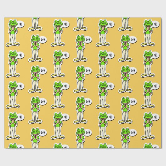 Man met glimlachende kikker op gele AI Art Cadeaupapier (Vlak)