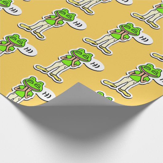 Man met glimlachende kikker op gele AI Art Cadeaupapier (Hoek)