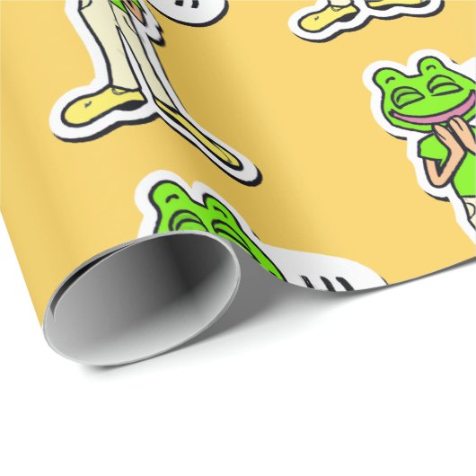 Man met glimlachende kikker op gele AI Art Cadeaupapier (Rol Hoek)