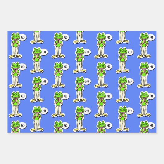 Man met glimlachende kikker op gele AI Art Inpakpapier Vel (Voorkant 2)