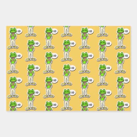 Man met glimlachende kikker op gele AI Art Inpakpapier Vel (Voorkant)