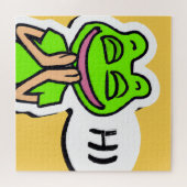 Man met glimlachende kikker op gele AI Art Legpuzzel (Horizontaal)