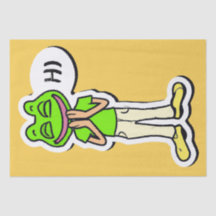 Man met glimlachende kikker op gele AI Art