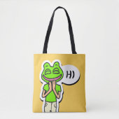 Man met glimlachende kikker op gele AI Art Tote Bag (Voorkant)