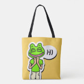 Man met glimlachende kikker op gele AI Art Tote Bag (Achterkant)