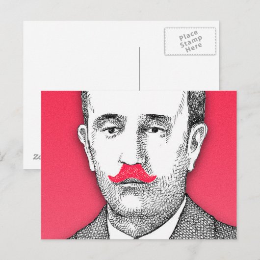 man met grappige roze snor briefkaart (Voorkant / Achterkant)