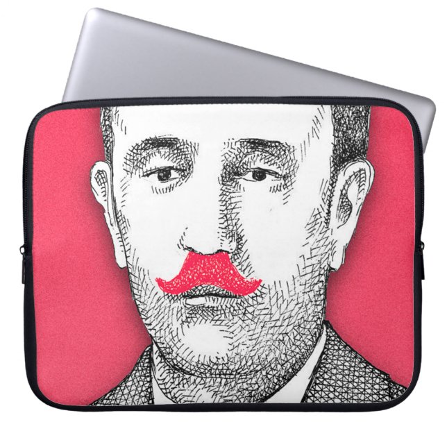  man met grappige roze snor laptop sleeve (Voorkant)