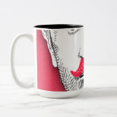 man met grappige roze snor tweekleurige koffiemok (Links)