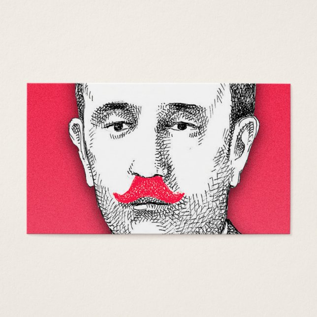  man met grappige roze snor visitekaartje (Voorkant)