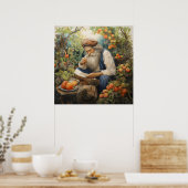Man met grijze baard lezen in zijn fruittuin poster (Keuken)