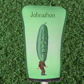 Man met grote kaartje voor hoofd Verrafte gezichts Golfheadcover