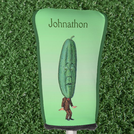 Man met grote kaartje voor hoofd Verrafte gezichts Golfheadcover