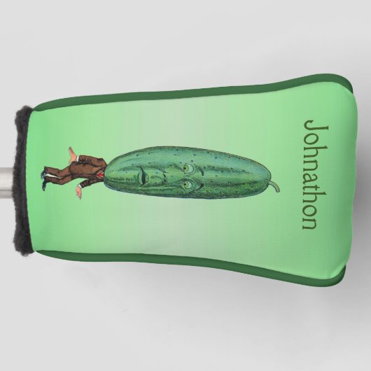 Man met grote kaartje voor hoofd Verrafte gezichts Golfheadcover (Voorkant)