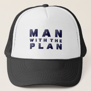 Man Met Het Plan Blauwe Tekst Ontwerp Trucker Pet