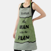Man Met Het Plan Geborduurd Groen+Gingham Rut Schort (Insitu)