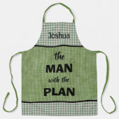 Man met het Plan Monogrammen Green+Gingham Check Schort (Voorkant)