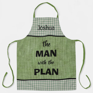 Man met het Plan Monogrammen Green+Gingham Check Schort
