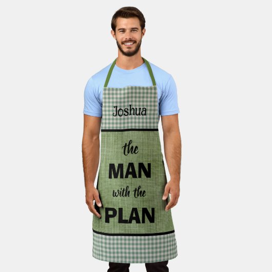 Man met het Plan Monogrammen Green+Gingham Check Schort (Gedragen)