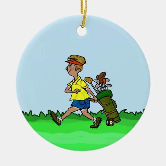 Man met kerstversiering met Golf Bag Keramisch Ornament (Voorkant)