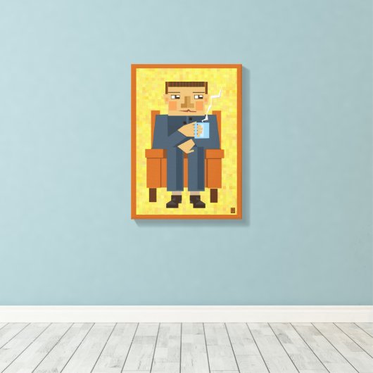 Man met koffie - moderne poster kunst canvas afdruk (Insitu (Houten vloer))