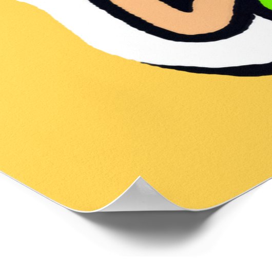 Man met lachende kikkerkop op gele AI-kunst Poster (Hoek)