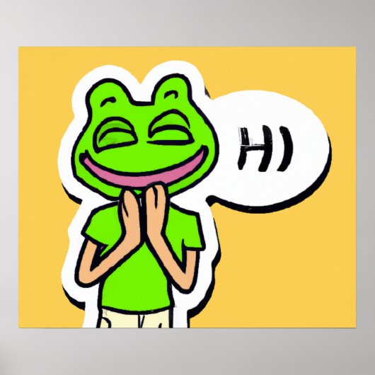 Man met lachende kikkerkop op gele AI-kunst Poster (Voorkant)