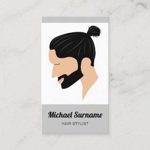 Man Met Man Bun & Baard Illustratie Kapsalon Visitekaartje