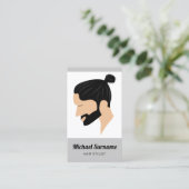 Man met Man Bun & Beard Illustratie Hair Stylist Visitekaartje (Staand voorkant)