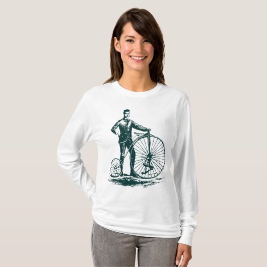Man met Penny Farthing - Donkergroen T-shirt (Voorkant volledig)