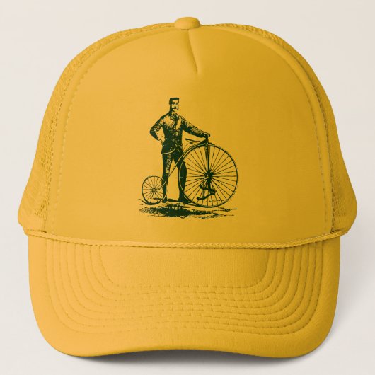 Man met Penny Farthing - Donkergroen Trucker Pet (Voorkant)