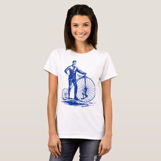Man met Penny Farthing - marine T-shirt (Voorkant volledig)