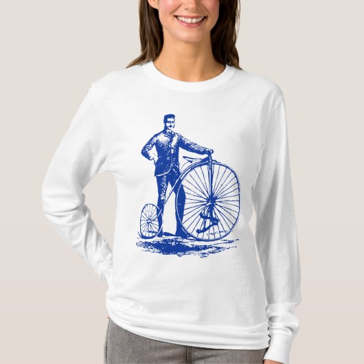 Man met Penny Farthing - marine T-shirt (Voorkant)