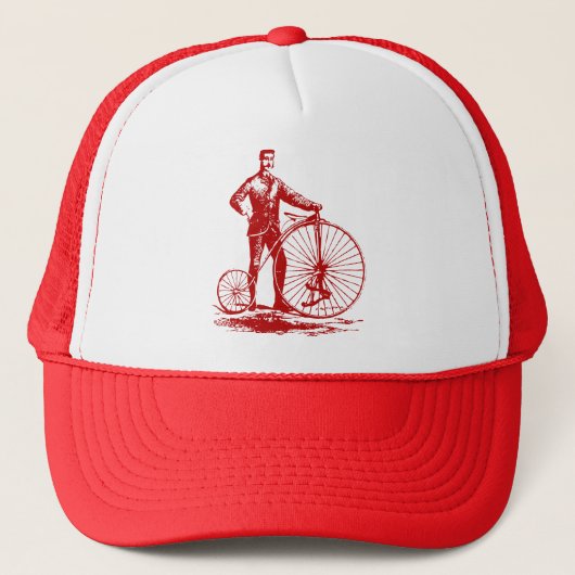 Man met Penny Farthing - Ruby Red Trucker Pet (Voorkant)