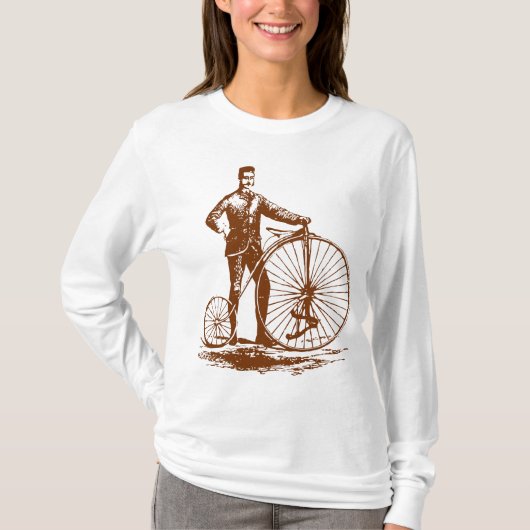 Man met Penny Farthing - Walnut Brown T-shirt (Voorkant)
