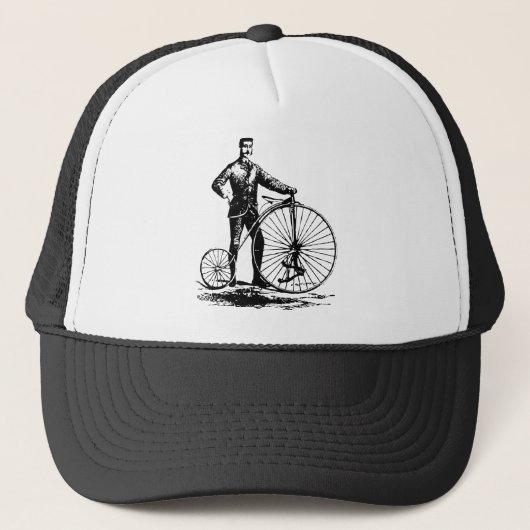 Man met Penny Farthing - zwart Trucker Pet (Voorkant)