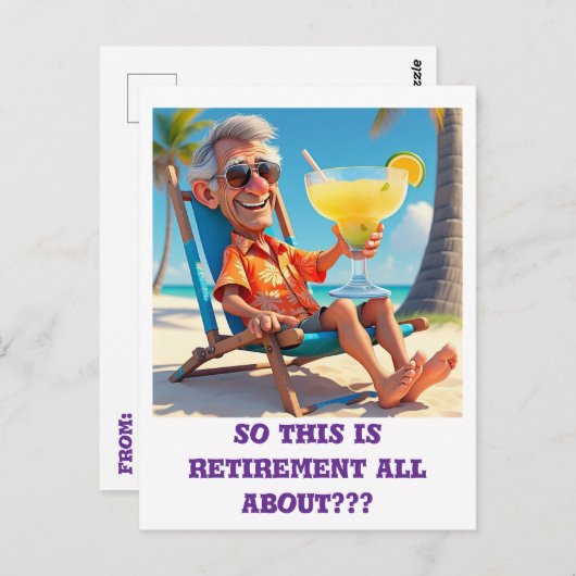 " MAN MET PENSIOEN OP HET STRAND " BRIEFKAART (Voorkant / Achterkant)