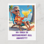 " MAN MET PENSIOEN OP HET STRAND " BRIEFKAART (Voorkant)