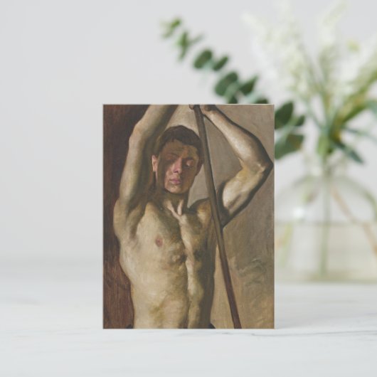 Man met personeel briefkaart (Staand voorkant)