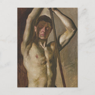 Man met personeel briefkaart