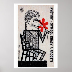 Man met rode bloemen - Matchbox Print - Tsjechisch