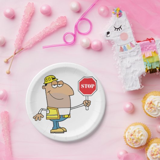 Man met stopteken papieren bordje (Feest)