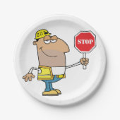 Man met stopteken papieren bordje (Voorkant)