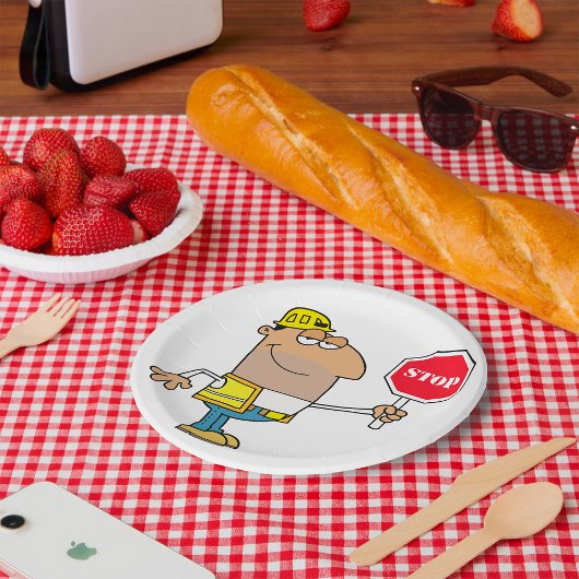 Man met stopteken papieren bordje