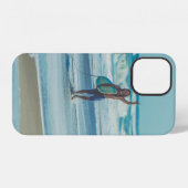 Man met surfplank op het strand iPhone hoesje (Achterkant horizontaal)