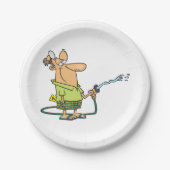 Man met tuinslang papieren bordje (Voorkant)