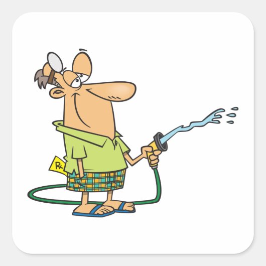 Man met tuinslang vierkante sticker (Voorkant)