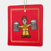 Man met twee blikken kerstversiering keramisch ornament (Links)