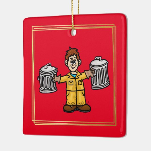 Man met twee blikken kerstversiering keramisch ornament (Links)